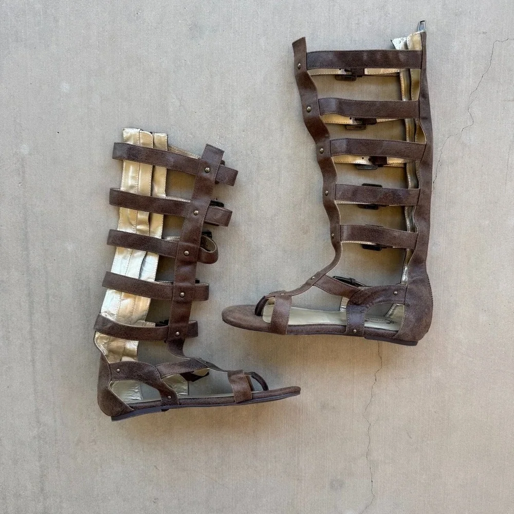 Joyfolie Jayla Youth 3 Brown Tall Gladiator Sandals Knee High Buckle Boho Girls